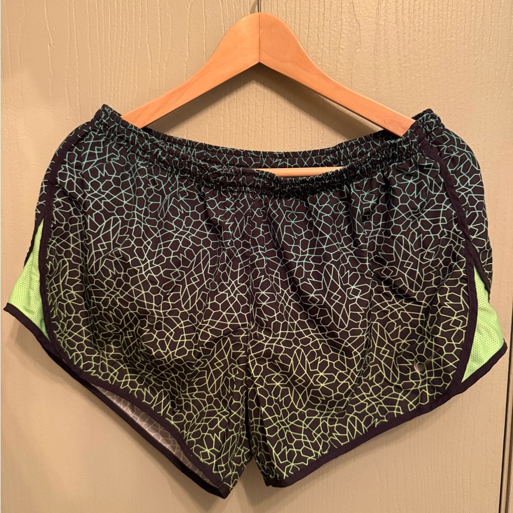 Nike Dri-Fit Black and Lime Patterned Athletic Shorts, Rear Zippered Pocket